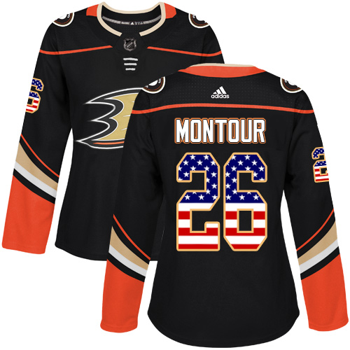Adidas Ducks #26 Brandon Montour Black Home Authentic USA Flag Women's Stitched NHL Jersey - Click Image to Close